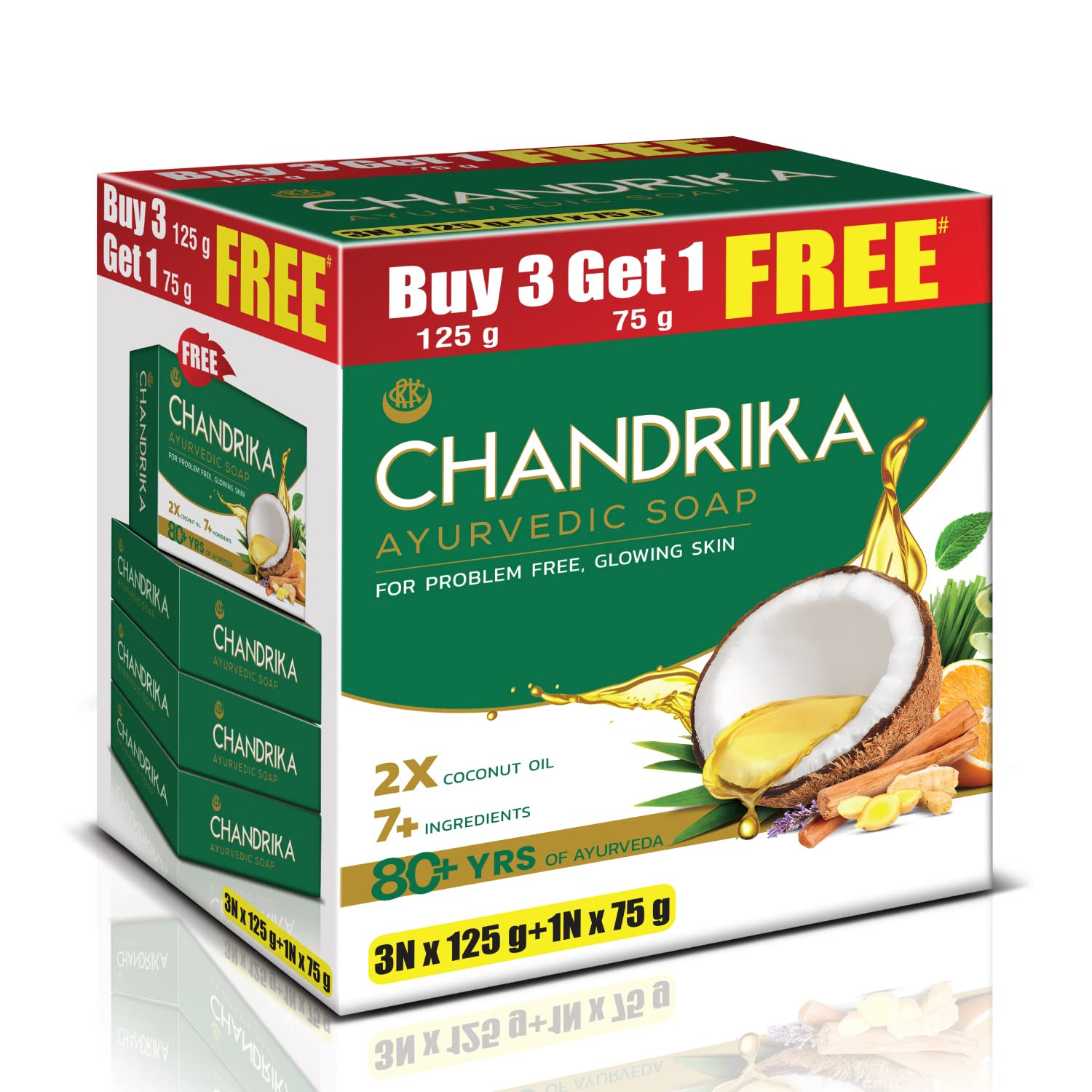 Chandrika-3 Pc Ayurvedic Soap Classic- 375gm/ Pack  ( 3 pc x 125 ഗ്രാം/1 Pc)
