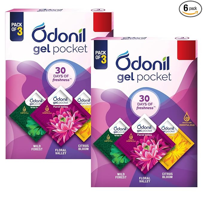 ODONIL ,6 Pc-60g(10g/Pc)(Citrus Bloom| Floral Valley| Wild Forest)3 Fragrance Gel- Pocket Mix